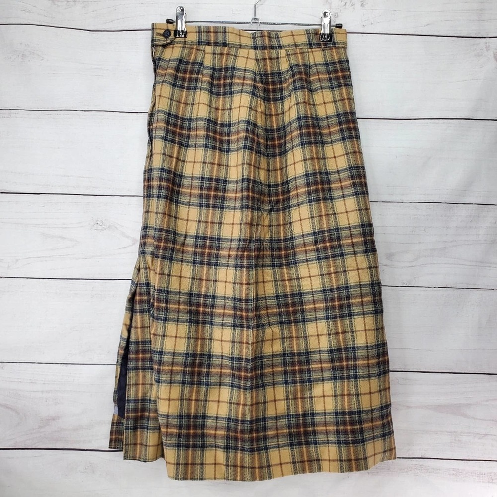 Vintage Plaid Side Slit A-line Midi Skirt